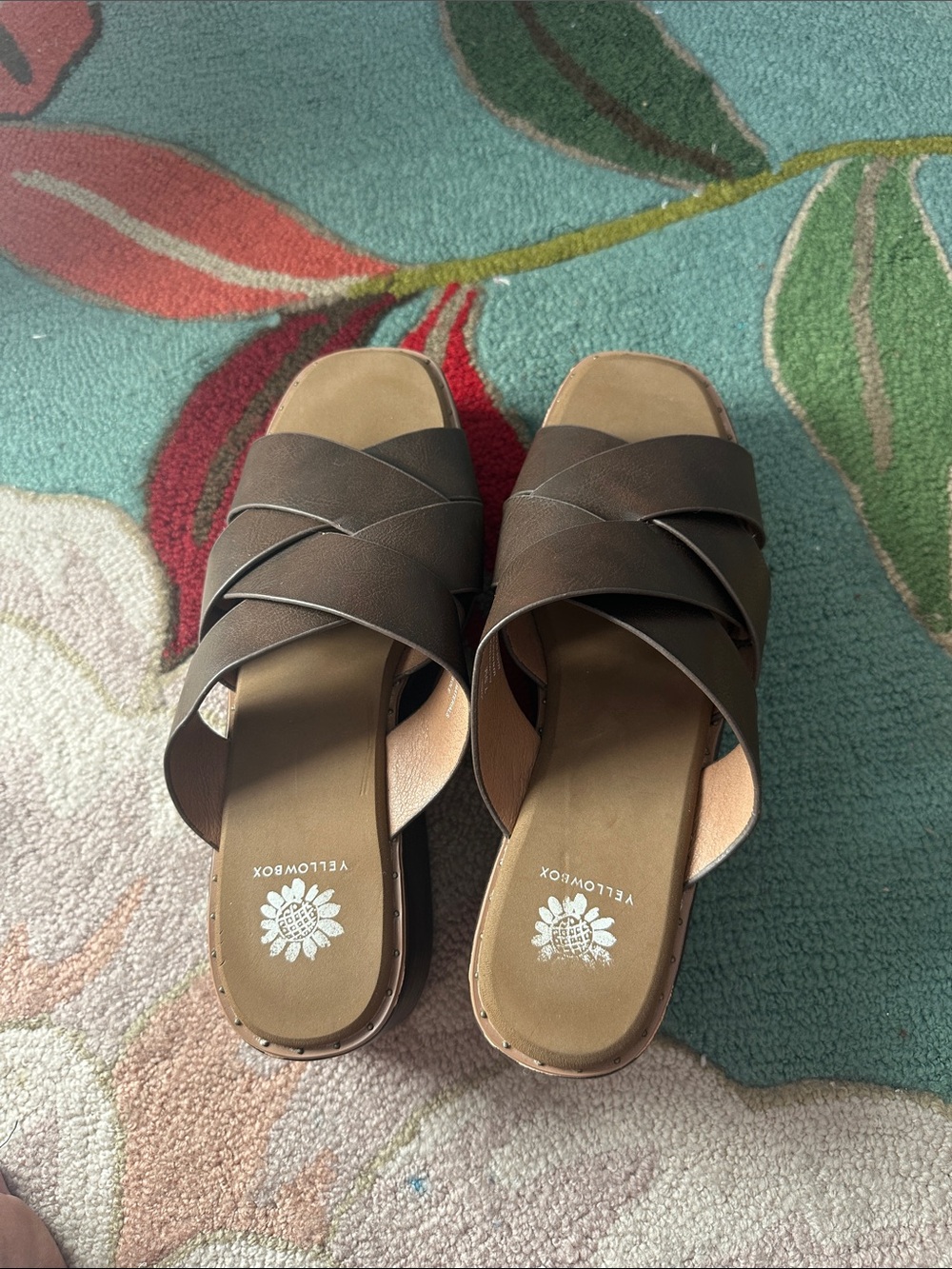Yellow Box Brown Crossband Slide Sandals for Women